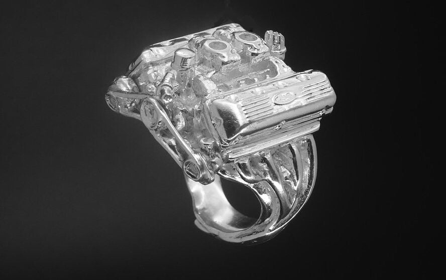 FORD 427 OHC 2-4'S W/ AIR CLEANER STERLING SILVER ENGINE RING image 2