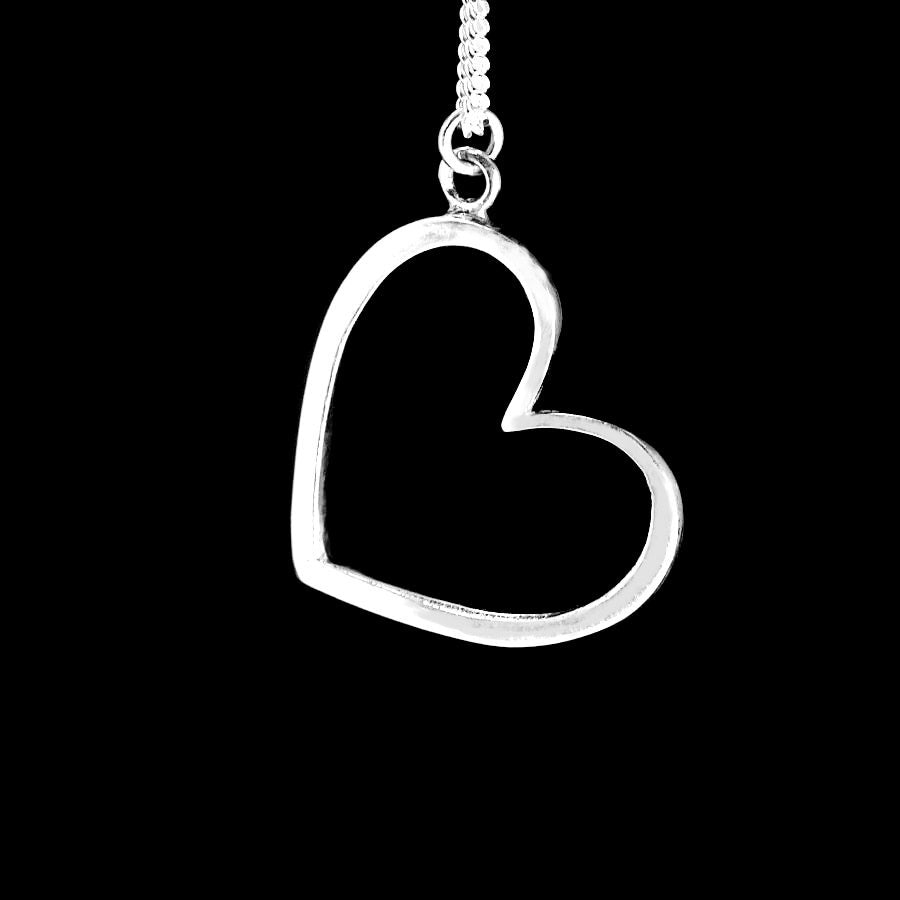 LARGE OPEN HEART PENDANT-HANGING ON IT SIDE-18 INCH STERLING SILVER CHAIN image 0