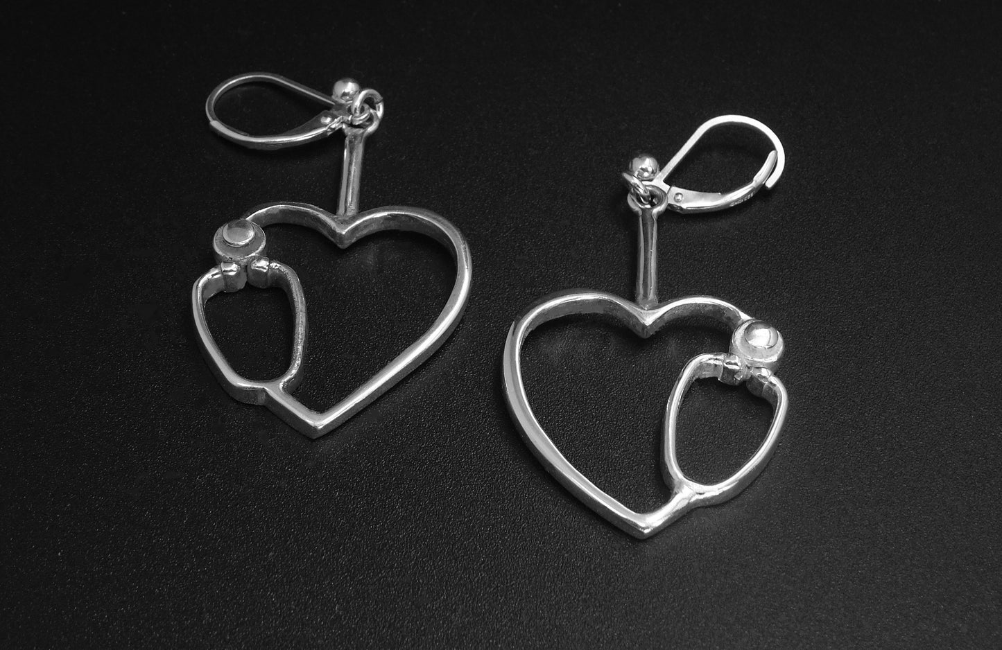 STETHOSCOPE HEART - LEVER BACK EAR RINGS-STERLING SILVER image 0