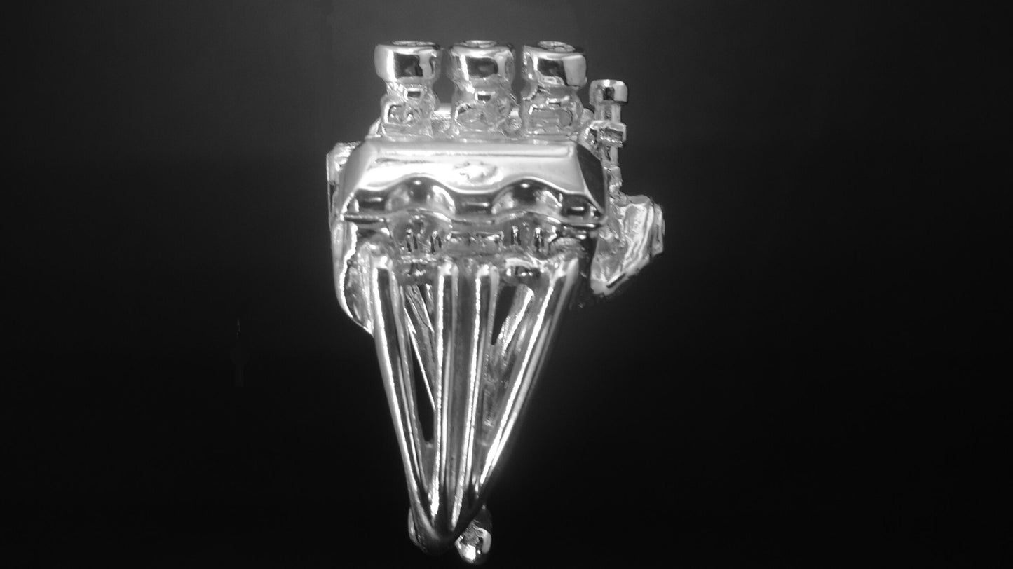 409 CHEVY-3 X 2 BARREL CARBURETOR-STERLING SILVER ENGINE RING image 3