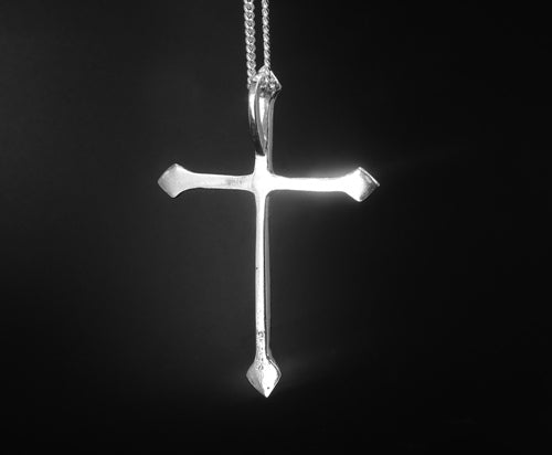 GOTHIC FLAT SHINNY - CROSS STERLING SILVER (92.5) 18 INCH CHAIN image 1