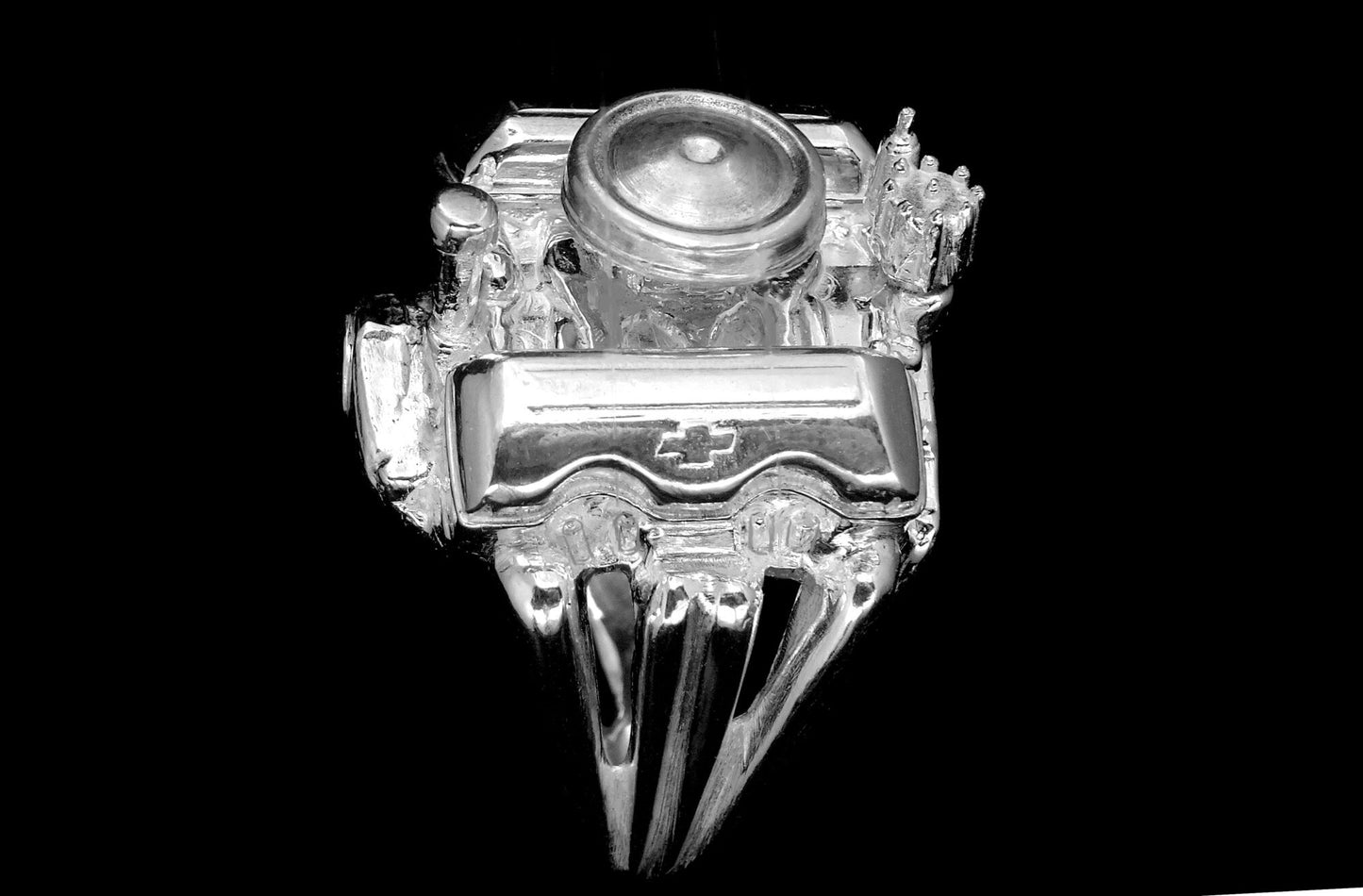 CHEVY 409 -4 BARREL CARBURETOR-STERLING SILVER ENGINE RING image 4