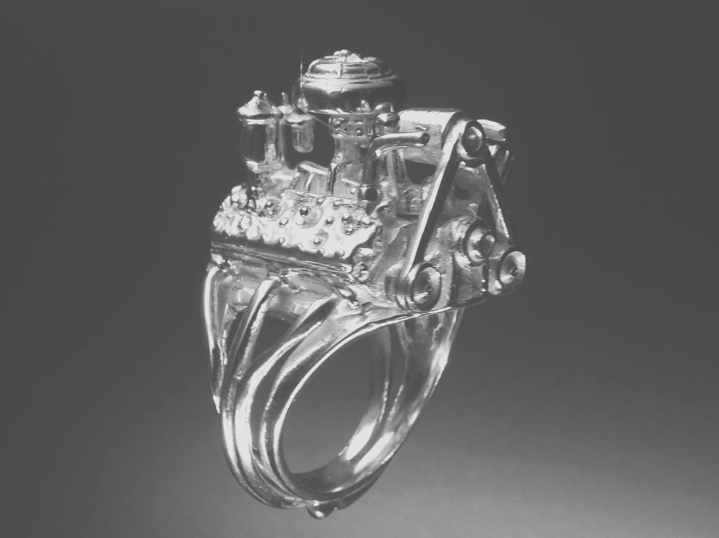 FORD FLAT HEAD - STERLING SILVER - ENGINE RING image 1