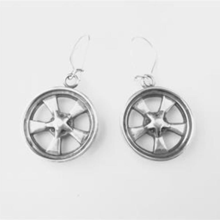 MAG WHEEL STERLING SILVER (92.5) EAR RINGS W/ EAR WIRES image 0