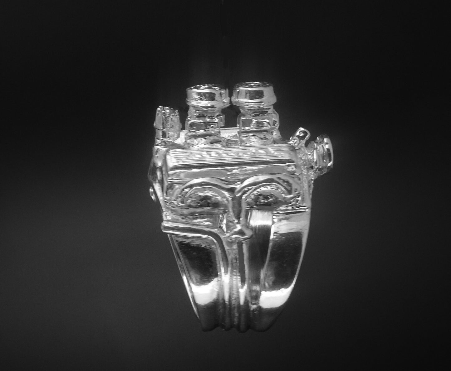 CHEVY 283 2-2'S W/ AIR CLEANERS STERLING SILVER - ENGINE RING image 2