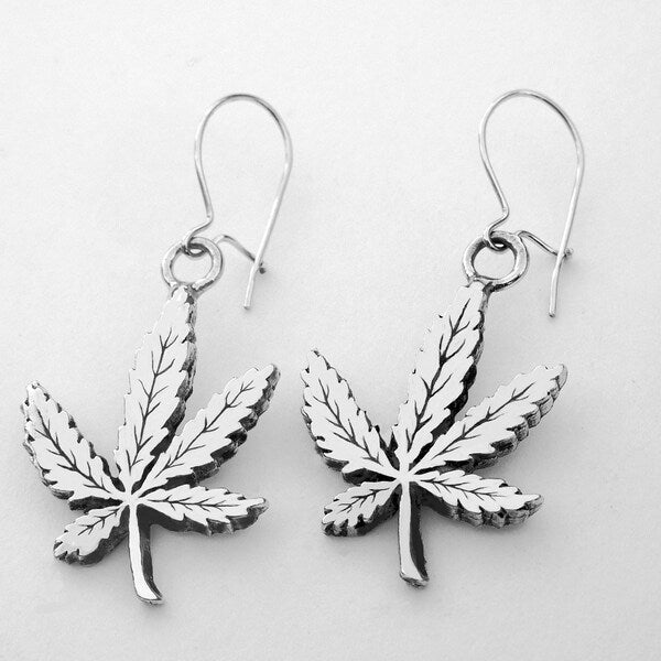 STERLING SILVER CANNABIS LEAF EAR RINGS WITH WIRES
