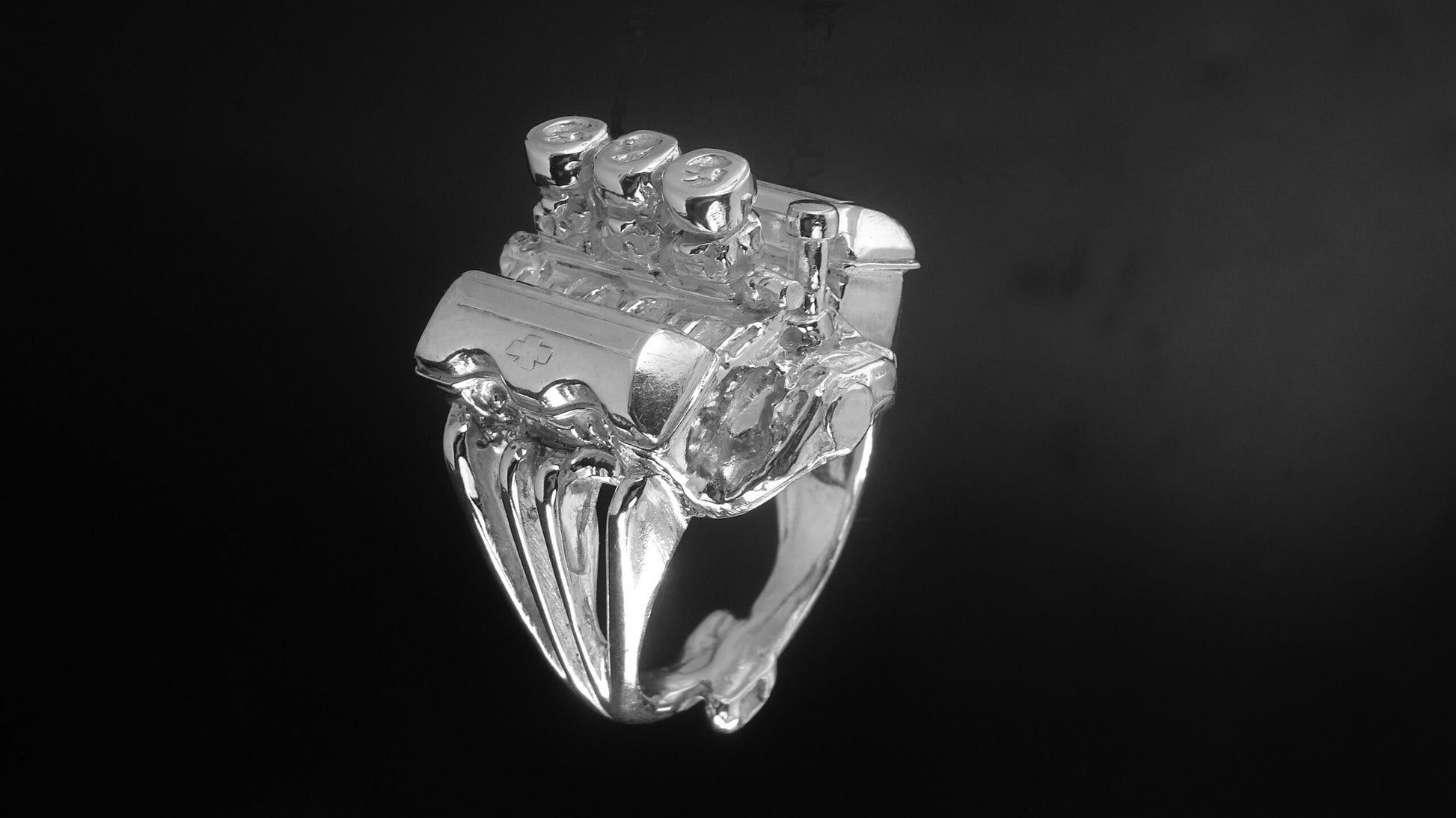 409 CHEVY-3 X 2 BARREL CARBURETOR-STERLING SILVER ENGINE RING image 2