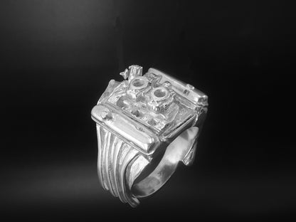 PLYMOUTH SMALL BLOCK 440 W/ AIR CLEANER-STERLING SILVER- ENGINE RING. image 1