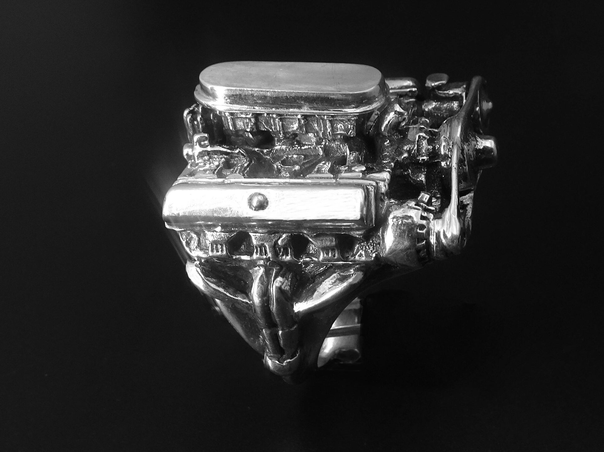 OLDS 442 ENGINE RING W/TRIPS STERLING SILVER image 1
