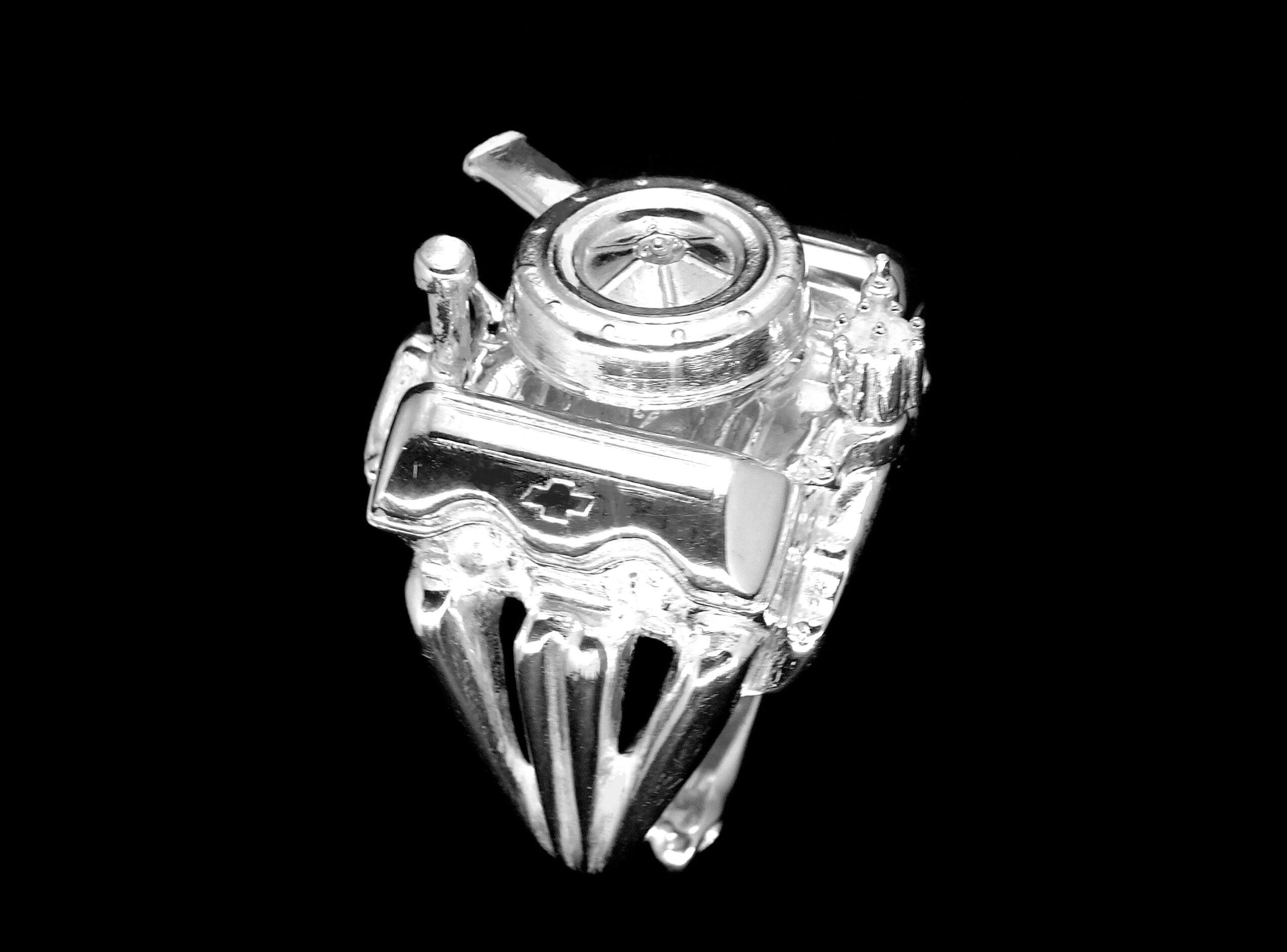 CHEVY 409 -4 BARREL CARBURETOR-STERLING SILVER ENGINE RING image 0