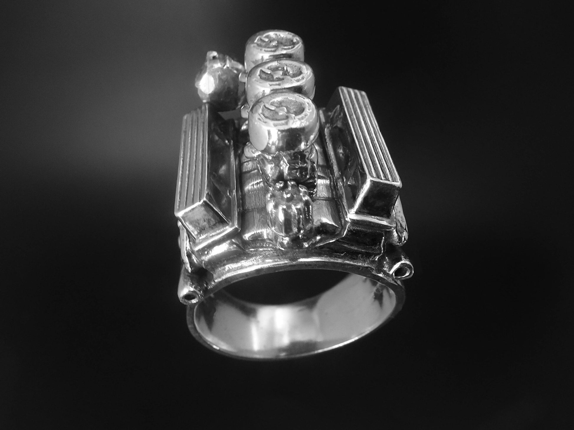 CHEVY 327 3 X 2'S ENGINE RING-STERLING SILVER image 3