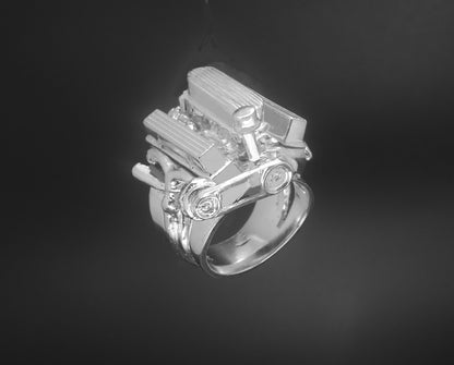 CHEVY 327 FINNED VALVE COVERS & AIR CLEANER - STERLING SILVER ENGINE RING image 3