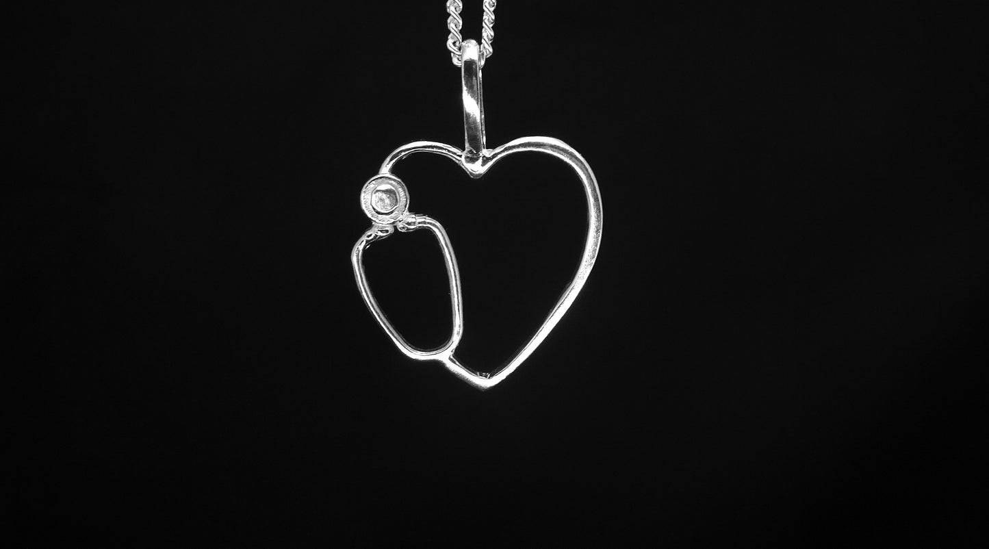 STETHOSCOPE HEART PENDANT-STERLING SILVER image 1