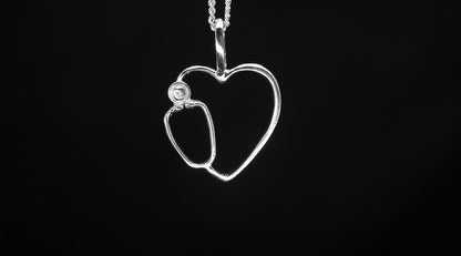 STETHOSCOPE HEART PENDANT-STERLING SILVER image 1
