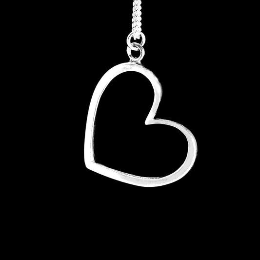 LARGE OPEN HEART PENDANT-HANGING ON IT SIDE-18 INCH STERLING SILVER CHAIN image 0
