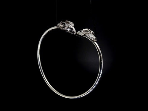 RAMS HEAD OPEN ROUND BANGLE BRACELET-STERLING SILVER image 1
