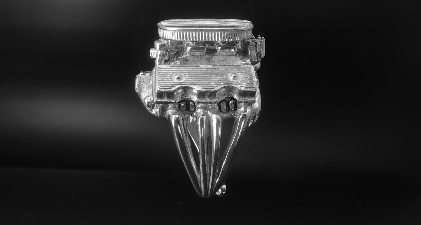 CHEVY 409 TWO IN-LINE 4 BARREL CARBURETOR-STERLING SILVER ENGINE RING image 3