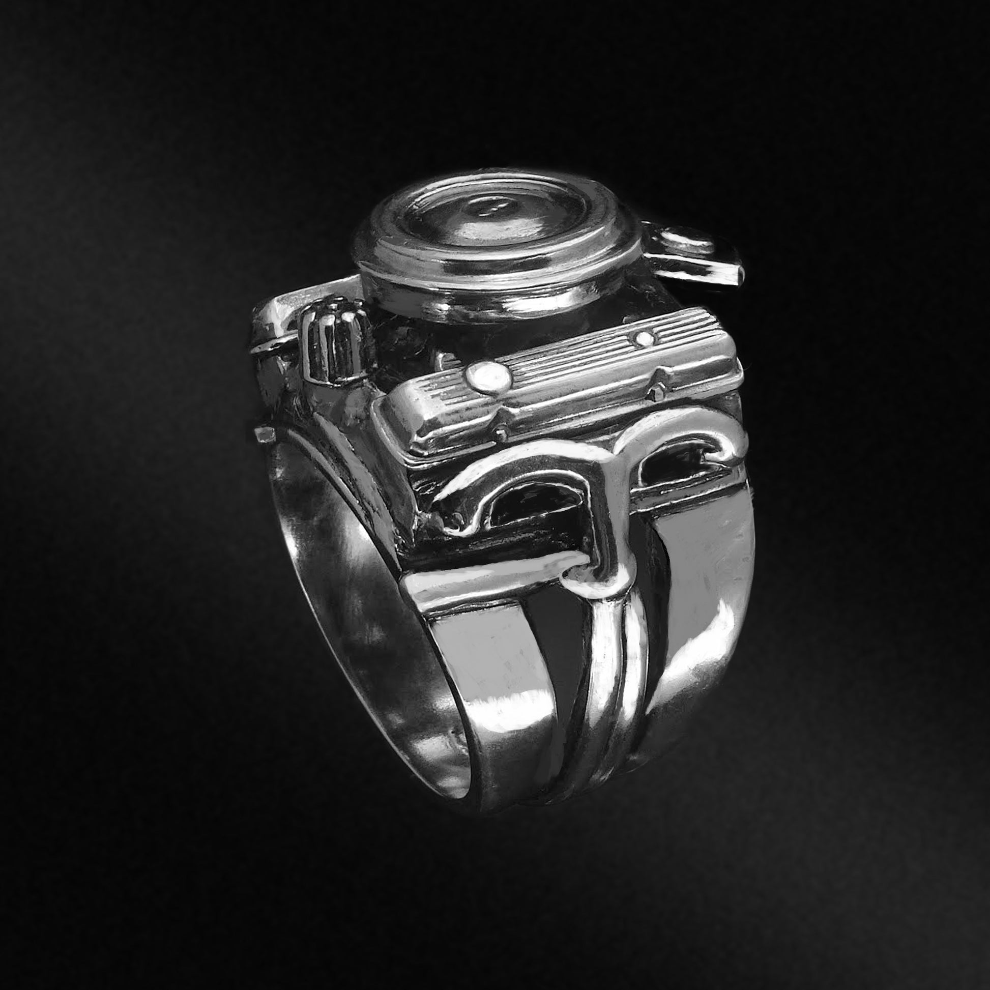 CHEVY 400 SMALL BLOCK CHEVY STERLING SILVER ENGINE-RING image 1