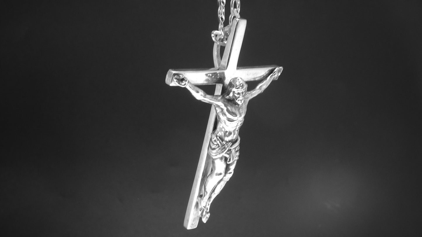 CRUCIFIX-LARGE SOLID STERLING SILVER - 3 INCH X 1 7/8 INCH - FOUR SIZES AVAILABLE image 1