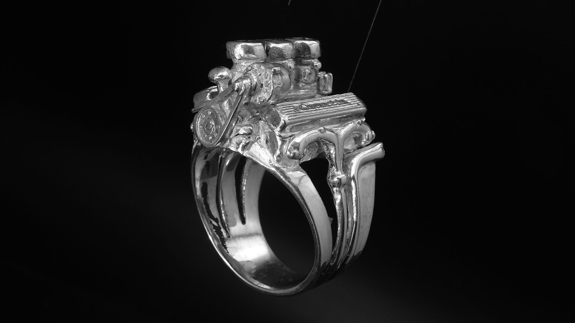 CHEVY 327 3 X 2'S CORVETTE ENGINE RING-STERLING SILVER image 0