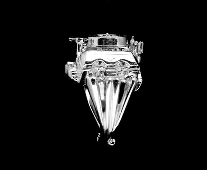 CHEVY 409 -4 BARREL CARBURETOR-STERLING SILVER ENGINE RING image 1