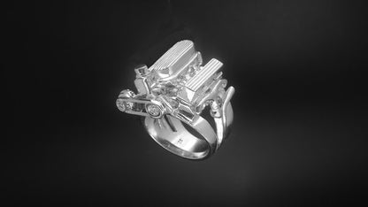 CHEVY 327 FINNED VALVE COVERS & AIR CLEANER - STERLING SILVER ENGINE RING image 0