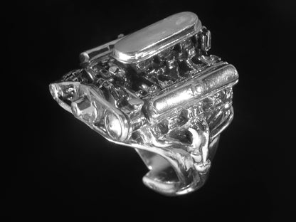 OLDS 442 ENGINE RING W/TRIPS STERLING SILVER image 0