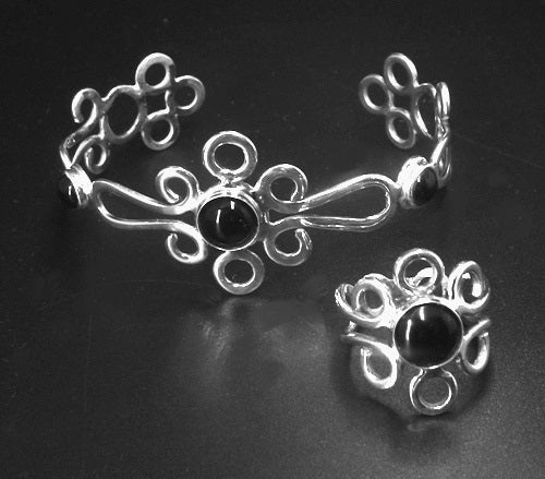 THREE STONE STERLING SILVER CUFF BRACELET/ OPTIONAL MATCHING RING image 0