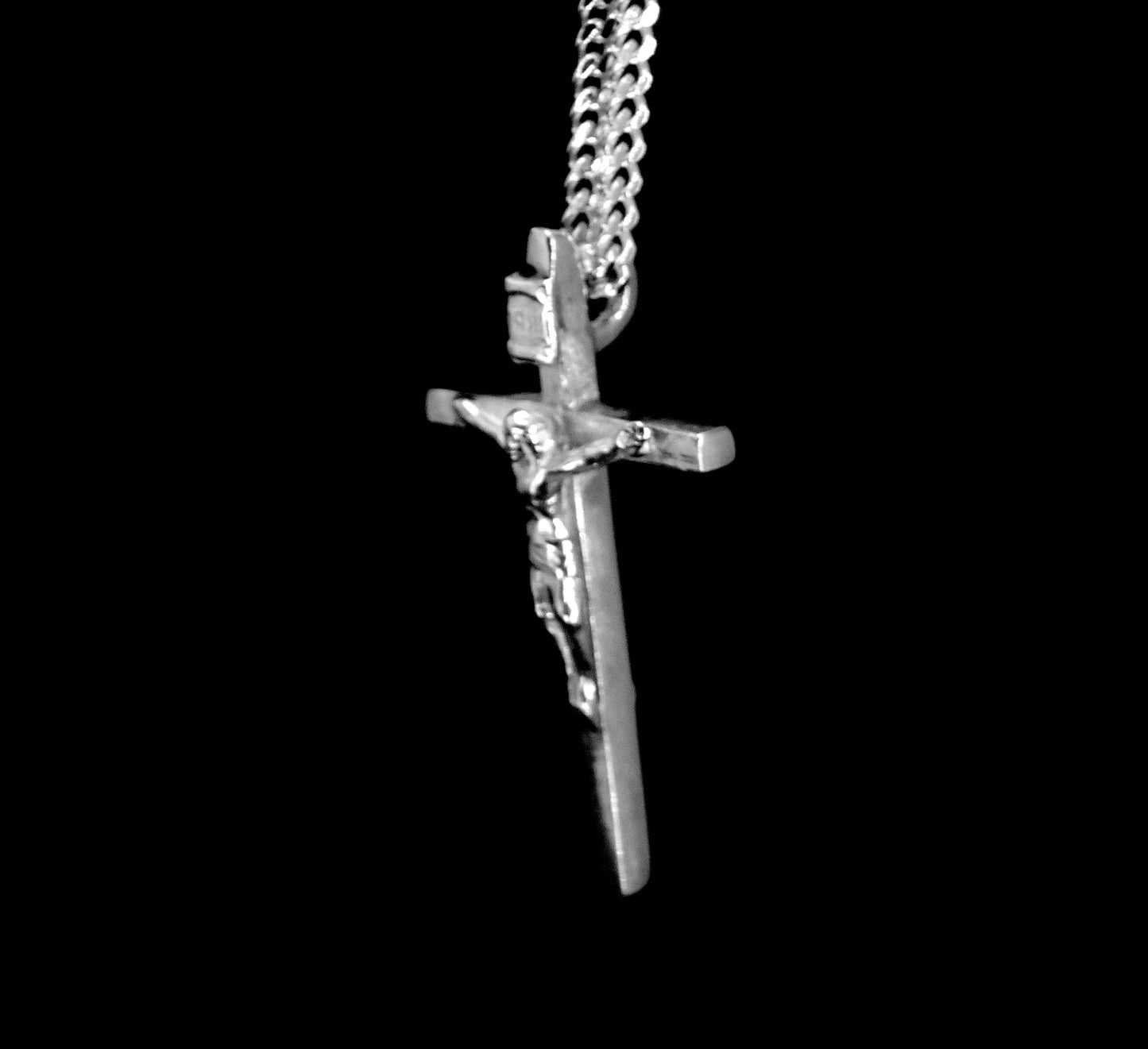 CRUCIFIX - SMALL CROSS-SOLID STERLING SILVER    1 3/8" X 3/4" image 2