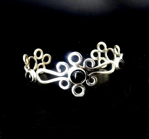 THREE STONE STERLING SILVER CUFF BRACELET/ OPTIONAL MATCHING RING image 1