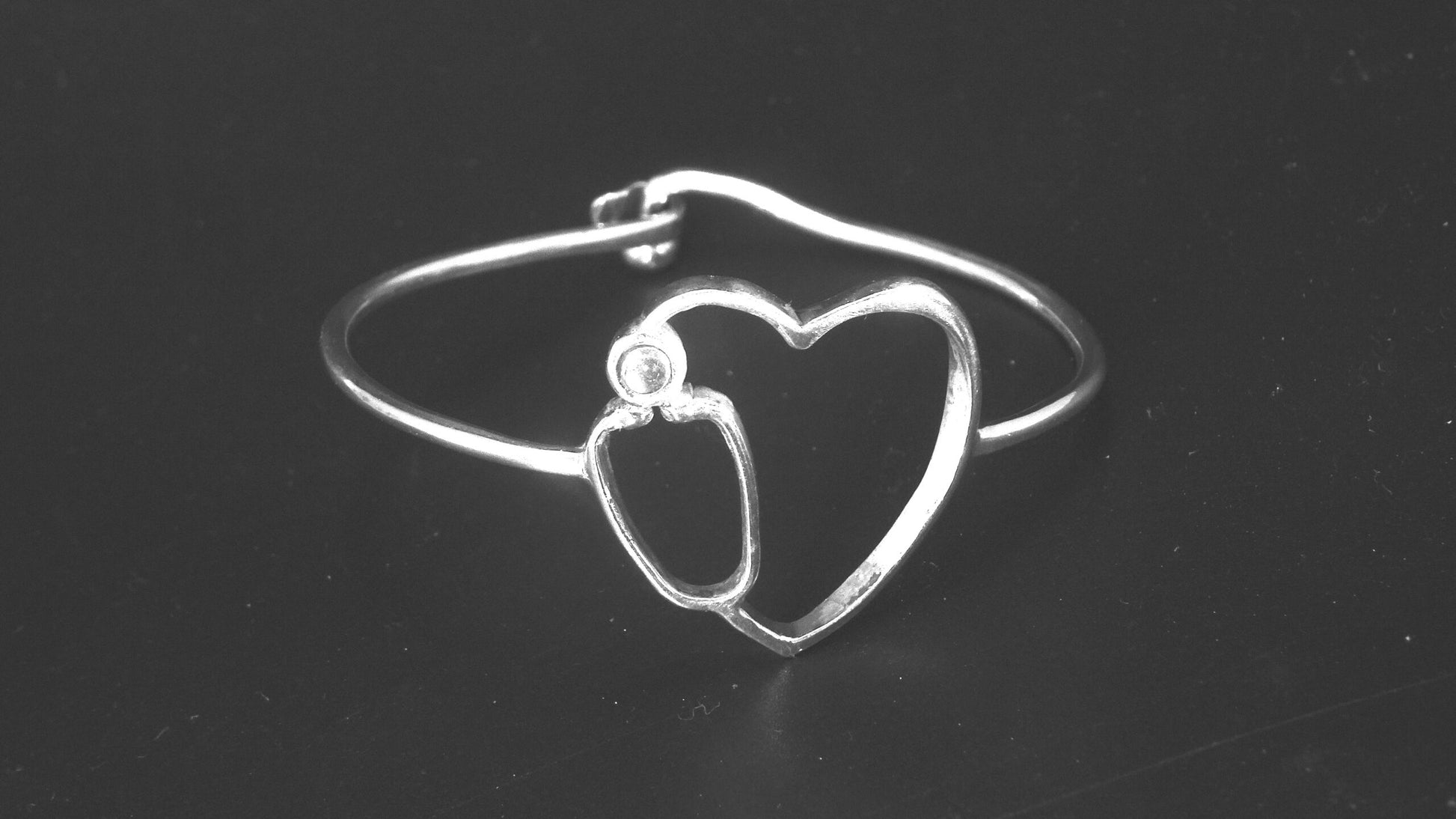 STETHOSCOPE HEART CLASP BRACELET STERLING SILVER image 0