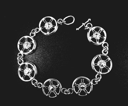 MAG WHEEL - DOUBLE SPOKE-CHAIN LINK MEDALLION BRACELET- STERLING SILVER image 1
