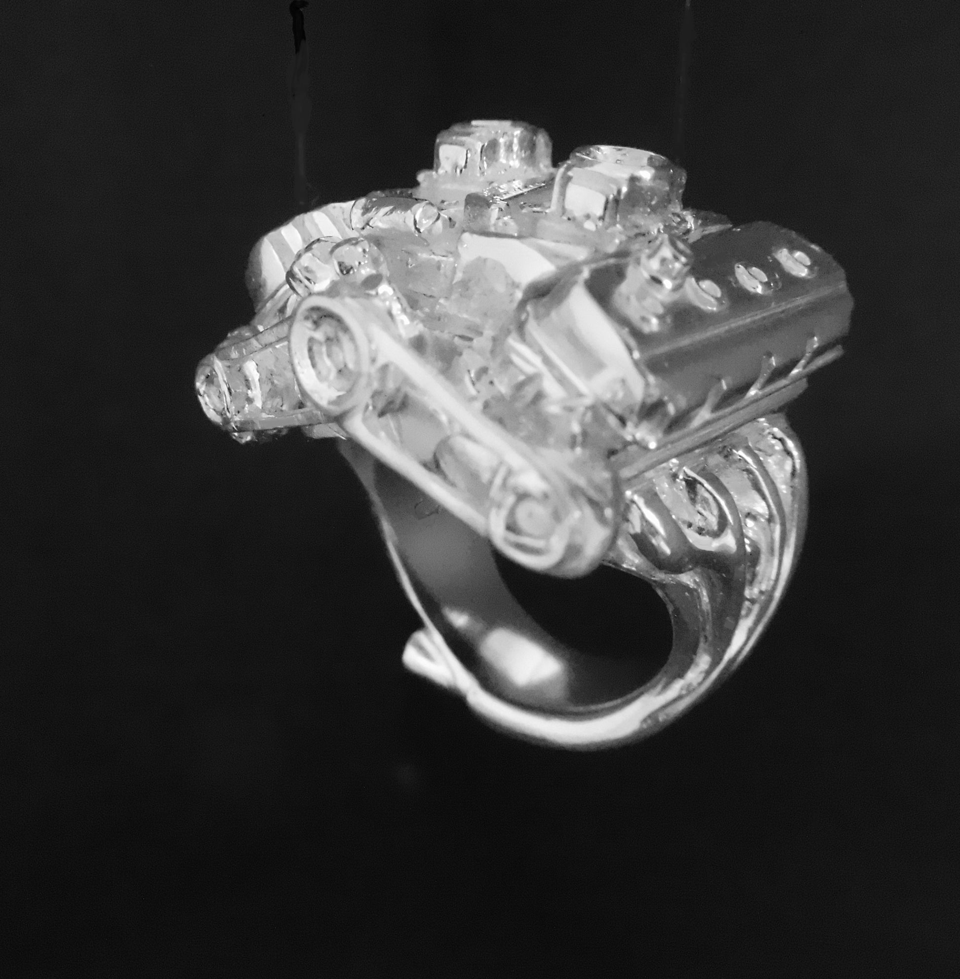 DODGE 426 HEMI- CROSS RAM- STERLING SILVER ENGINE RING image 1