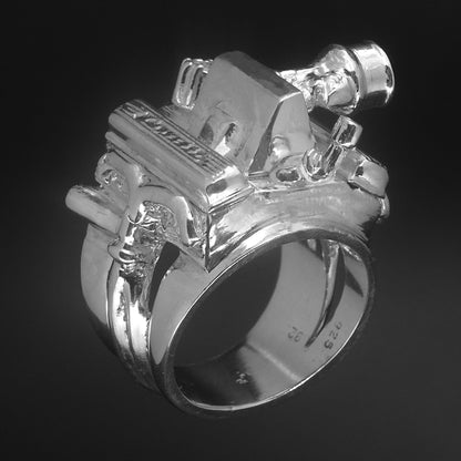 CHEVY 283 FUEL INJECTION - STERLING SILVER ENGINE RING image 1