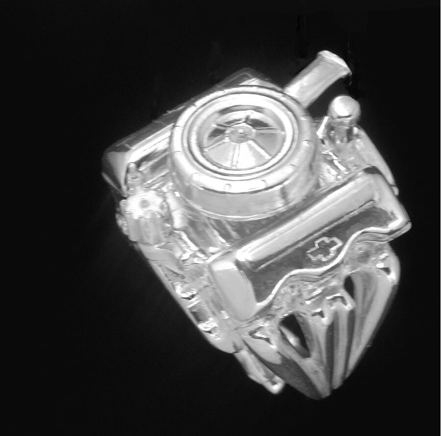 CHEVY 409 -4 BARREL CARBURETOR-STERLING SILVER ENGINE RING image 3