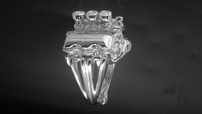 CHEVY 409 W/THREE TWO BARREL CARBURETORS W/AIR CLEANERS-STERLING SILVER ENGINE RING image 0