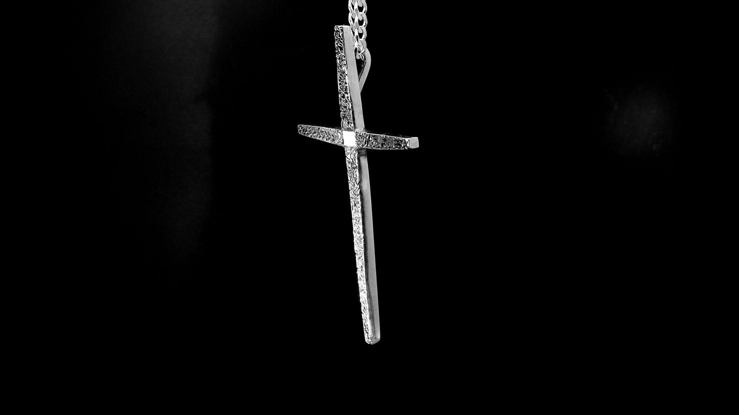 CROSS-TAPERED TEXTURED-STERLING SILVER CROSS SIZE:  3″ X 1 7/8" image 1