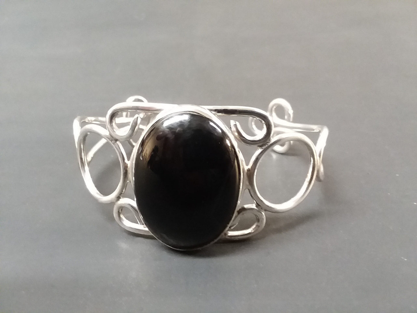 CUFF BRACELET STERLING SILVER WITH 30 X 40 MM BLACK ONYX STONE image 0