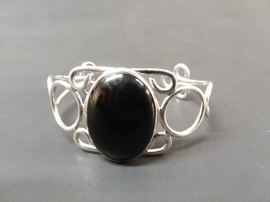 CUFF BRACELET STERLING SILVER WITH 30 X 40 MM BLACK ONYX STONE image 0