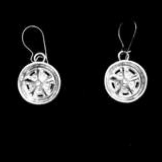 PLYMOUTH 1968 MAG WHEEL EAR RINGS-STERLING SILVER (92.5) WITH WIRES. image 0