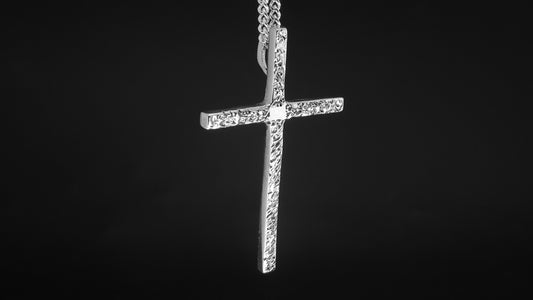 CROSS-TEXTURED SMALL-STERLING SILVER CROSS SIZE:  1 3/4" by 1 1/8" image 0