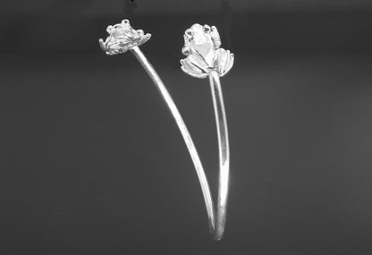 SMALL TREE FROGS-STERLING SILVER OPEN BANGLE BRACELET image 1