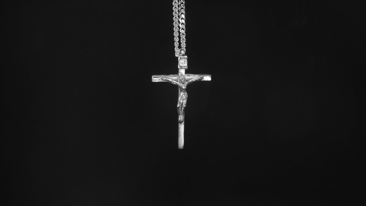 CRUCIFIX - SMALL CROSS-SOLID STERLING SILVER    1 3/8" X 3/4" image 0