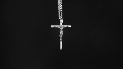CRUCIFIX - SMALL CROSS-SOLID STERLING SILVER    1 3/8" X 3/4" image 0