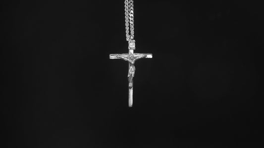 CRUCIFIX - SMALL CROSS-SOLID STERLING SILVER    1 3/8" X 3/4" image 0