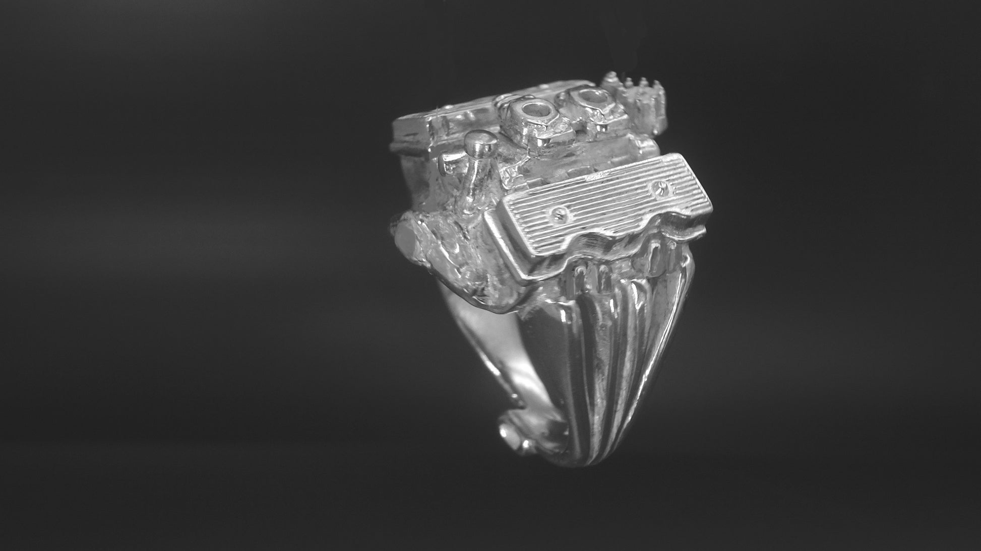 CHEVY 409 TWO IN-LINE 4 BARREL CARBURETOR-STERLING SILVER ENGINE RING image 1