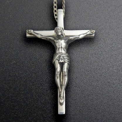CRUCIFIX-LARGE SOLID STERLING SILVER - 3 INCH X 1 7/8 INCH - FOUR SIZES AVAILABLE image 0