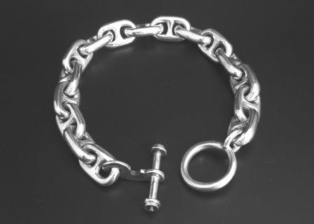 NAVY ANCHOR CHAIN LINK SOLID STERLING SILVER BRACELET image 1