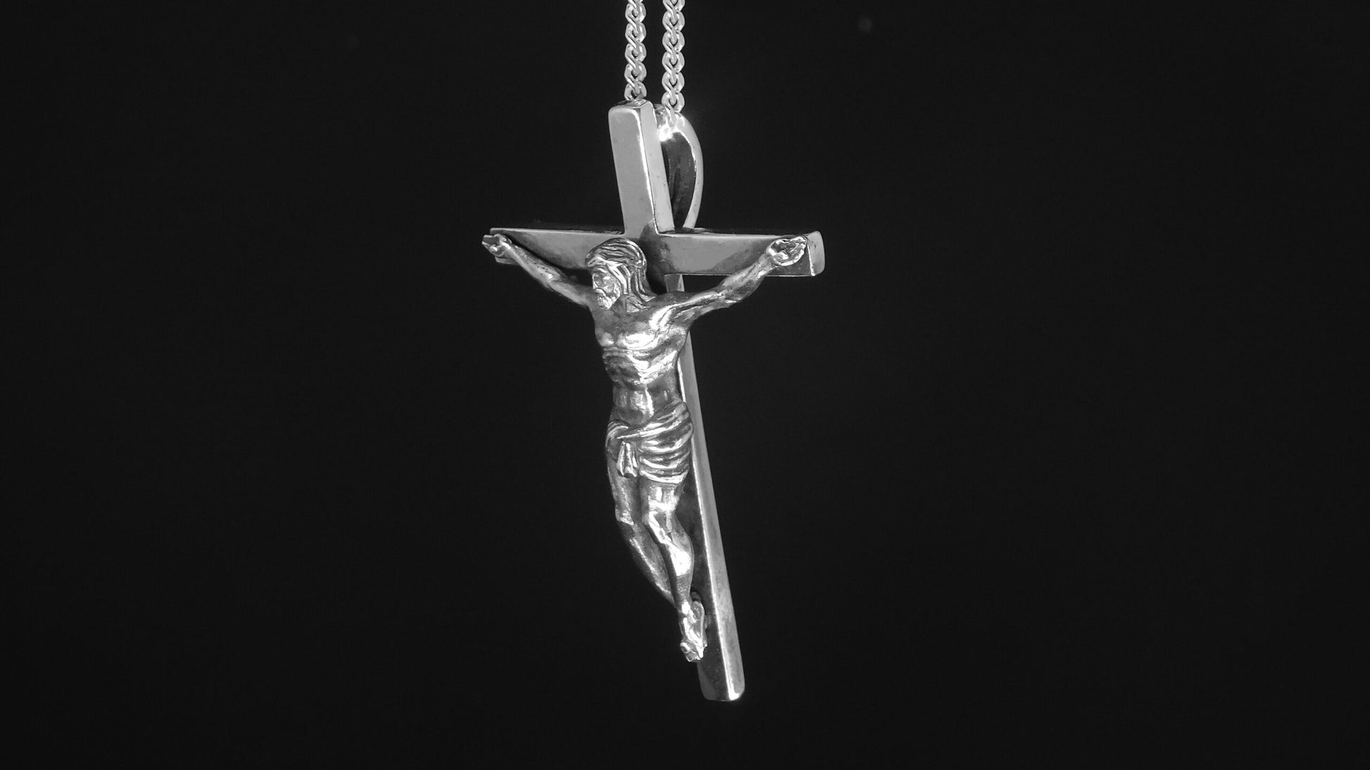 CRUCIFIX-SECOND SIZE - SOLID STERLING SILVER (92.5)  2" X 1 3/8" image 1