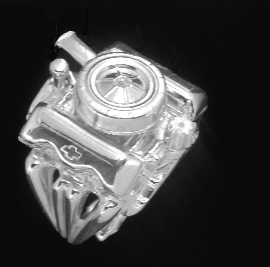 CHEVY 409 -4 BARREL CARBURETOR-STERLING SILVER ENGINE RING image 2